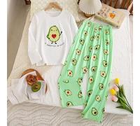 Shein Este conjunto de ropa de hogar elegante y casual es adecuado para que las niñas lo usen en primavera y otoño. Presenta una adorable cara sonriente de