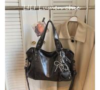 Shein Este es un bolso de mujer duradero y espacioso de color gris oscuro hecho de material de PU, con un patrón de decoración en forma de corazón negro en