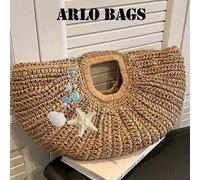 Shein Este es un bolso de paja caqui con hebilla en forma de estrella de mar, cierre con cremallera y gran capacidad. El bolso tiene un asa hueca, lo que lo
