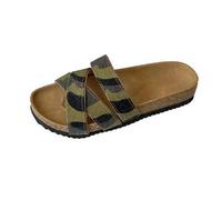 Shein Este es un par de pantuflas de estilo camuflaje para niñas. La parte superior de los zapatos presenta un diseño de tira cruzada y la tela está impresa