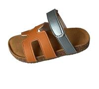 Shein Este es un par de sandalias planas para mujer. La parte superior del zapato está hecha de cuero naranja y cuero gris plateado. La parte naranja tiene