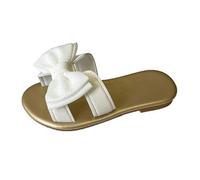 Shein Este es un par de sandalias tipo chanclas para niñas talla grande vendidas. Las suelas son doradas, la parte superior está hecha de material blanco y