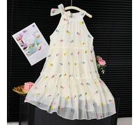 Shein Este es un vestido de una pieza para niñas preadolescentes, diseñado con un estilo sin tirantes y sin mangas. Está hecho de tela de organza con patron