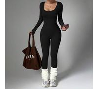 Shein Este mono de manga larga con cuello redondo es favorecedora, con una cintura ceñida y un excelente efecto de elevación, muy adecuado para actividades