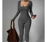 Shein Este mono de manga larga con cuello redondo es favorecedora, con una cintura ceñida y un excelente efecto de elevación, muy adecuado para actividades