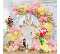 Shein Este set de 136 piezas con temática de princesa incluye globos de color rosa, amarillo, marrón claro y dorado metálico, así como globos de lámina de r