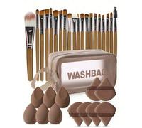 Shein Este set de 33 piezas de brochas de maquillaje incluye 20 brochas de maquillaje, una brocha de polvo, una brocha de rubor, una brocha de iluminador, u