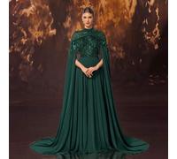 Shein Este vestido de noche largo y fluido presenta flecos de color verde profundo y mangas hasta el suelo. Este elegante vestido formal para damas es perfe