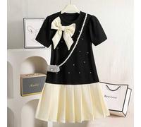 Shein Este vestido de punto de una pieza con estilo preppy y casual está hecho de tela jacquard elástica. Presenta un cuello redondo azul, mangas cortas abu