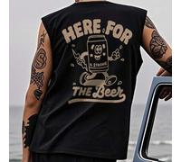 Shein Estilo casual de calle | Camiseta de tirantes de verano para hombre | Estampado de lata de cerveza de dibujos animados y texto "Here For The Beer"