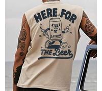 Shein Estilo casual de calle | Camiseta de tirantes de verano para hombre | Estampado de lata de cerveza de dibujos animados y texto "Here For The Beer"