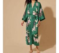 Shein Estilo chino retro Nuevo Hanfu chino mejorado Bata larga con estampado de grulla Kimono Chaqueta fina, Cubierta de playa de verano con cintura anudada
