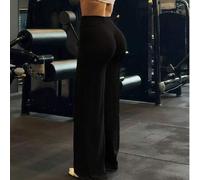 Shein Estos pantalones de yoga de pierna ancha de unicolor son cómodos y estilizan, adecuados para correr, fitness y diversas actividades de yoga. Negro, de