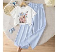 Shein Estos son dos conjuntos para niñas: Una camiseta de punto blanca, ajustada y casual de manga corta con decoración de lazo; combinada con pantalones de