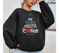 Shein Estoy hasta la coronilla Sudadera con cuello redondo de corte holgado y forro polar, estilo casual/universitario, adecuada para uso diario, reuniones