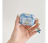 Shein Estuche de auriculares con flor de cerezo azul con colgante creativo compatible con Apple AirPods (auriculares no incluidos)