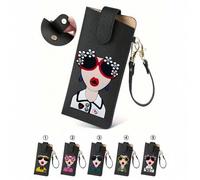 Shein Estuche de gafas grande y elegante de PU, diseño con estampado de reina, textura de piedra de cuero sintético súper suave con hebilla, estuche de gafa