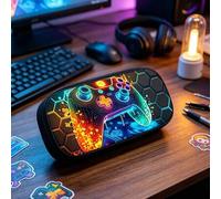 Shein Estuche de lápices con cremallera y estampado de controlador de juego de neón, bolsa de papelería portátil para suministros escolares de adolescentes
