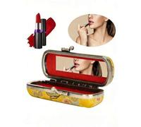 Shein Estuche de lápiz labial grabado con flor de cumpleaños, caja de lápiz labial de satén bordado chino, estuche de almacenamiento de brillo de labios min