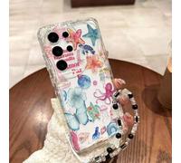 Shein Estuche de teléfono con estampado de flores, elementos marinos, estrellas de mar y olas brillantes, a prueba de caÃdas, con accesorio de pulsera de
