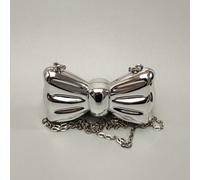 Shein Estuche metálico en forma de lazo y espejo de moda para audífonos, bolso cruzado pequeño de hombro de cadena versátil para decoración de mujer