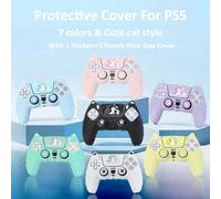 Shein Estuche para control de PlayStation 5 - Juego de carcasa de silicona con diseño lindo de gato, tapas para joysticks y cubierta decorativa para control