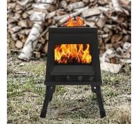Shein Estufa de leña para campamento, estufa de leña portátil de acero al carbono para acampar, estufa de leña negra con bolsa de transporte negra para carp