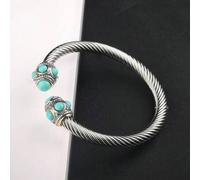 Shein europeo & estilo americano de acero inoxidable Cable Brazalete con piedra natural girante ajustable puño acero titanio Pulsera