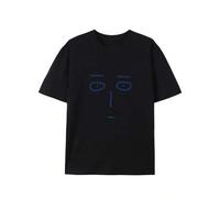 Shein Expressionless With A Cold Face Print Simple Slim Fit Pure Cotton Short-sleeved, Simple Cotton T-shirt For Summer, Men's Round Neck Short-sleeved T-sh