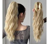 Shein Extensión de cabello de cola de caballo de color dorado de 20 pulgadas de fibra sintética resistente al calor, accesorio de cabello de cola de caballo