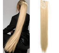 Shein Extensión de cabello sintético para coleta recta rubia de 18 a 34 pulgadas de largo extra para mujeres, para Año Nuevo Chino, festivales de música, fi