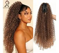 Shein Extensión de Coleta Clip-In de 24 Pulgadas Marrón Profundo con Onda Profunda - Fibra Sintética Resistente al Calor, Accesorio de Peinado de Cabello Ri