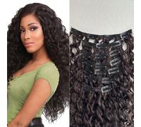 Shein Extensiones de cabello con clip en color marrón negro, 16 clips, conjunto de 7 piezas con cabello rizado de 16 pulgadas de largo para niñas y mujeres