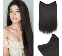 Shein Extensiones de cabello negro-marrón, extensiones de cabello rectas de 16~28 pulgadas con clip, extensiones de cabello sintético V, adecuadas para vari