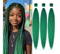 Shein Extensiones de cabello sintético para trenzas de 26 pulgadas, prensado, de apariencia natural, para niños, permiten peinados con agua caliente