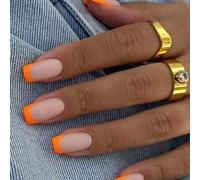 Shein Exuda encanto instantáneamente y vuelve aún talla grande bella. Juego de 24 piezas de arte de uñas francesas simples con acabado mate de color naranja