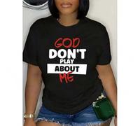 Shein Faith & God Don't Play About Me" Graphic Tee - Casual Crew Neck Short Sleeve T-Shirt for Women, Machine Washable Tee For Adult, Men, Women, Teen, Teen