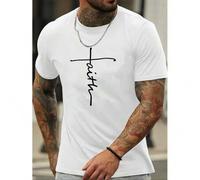 Shein " Faith "Stylish Print Summer & Spring Tee For Men, Casual Short Sleeve Fashion T-Shirt, Sporty New Arrival Novelty Top For Leisure Tee For Adult, Me
