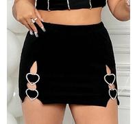 Shein Falda Acampanada Decorada Con Círculos Y Corazones De Diamantes De Imitación De Talle Bajo De Talla Grande