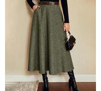 Shein Falda alta con bolsillos de mujer elegante y vintage, falda holgada de línea A, falda casual/de trabajo para Navidad, falda de fiesta, falda de Año Nu