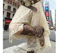 Shein Falda asimétrica de encaje de unicolor estilo bohemio y punk occidental para mujer, adecuada para volver al colegio, festivales de música country, Hal