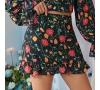 Shein Falda de cintura alta con estampado floral de floración completa bohemio, con volante en el bajo, ideal para vacaciones, fiestas, Acción de Gracias,