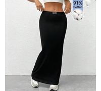 Shein Falda de cintura baja ajustada de longitud media para mujer, 91% algodón, adecuada para uso diario y verano de la mujer