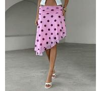 Shein Falda de cintura baja con dobladillo asimétrico y lunares rosas, nueva 2026, estilizada, estilo campestre, vacaciones, casual Y2K 90s, elegante para f