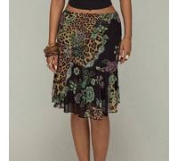 Shein Falda de gasa de cintura baja y largo hasta la rodilla para mujer, nueva de verano, verde, elegante, estilo lazy, artístico, chic, con estampado, romá