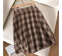 Shein Falda de longitud hasta la rodilla, de línea A, casual, vintage, a cuadros en tono café, con efecto desgastado, talla grande
