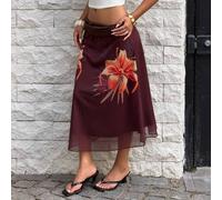 Shein Falda de media longitud para mujer en marrón rico, estilo urbano de los 90 para verano, de cintura baja, de tela elástica, Y2K, para festival Coachell