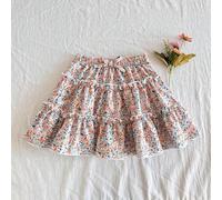 Shein Falda de primavera y verano para niñas, con estampado de pequeños diseños florales que le dan un toque campestre, de tela ligera, con decoración de la