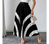 Shein Falda elegante de mujer con rayas negras y blancas plisada en línea A para verano, uso diario de negocios, brunch, festival de música, graduación & fi