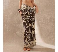 Shein Falda envolvente de playa para mujer tipo maxi - Estampado abstracto de conchas y espirales en tonos tierra con motivos botánicos dibujados a mano, de